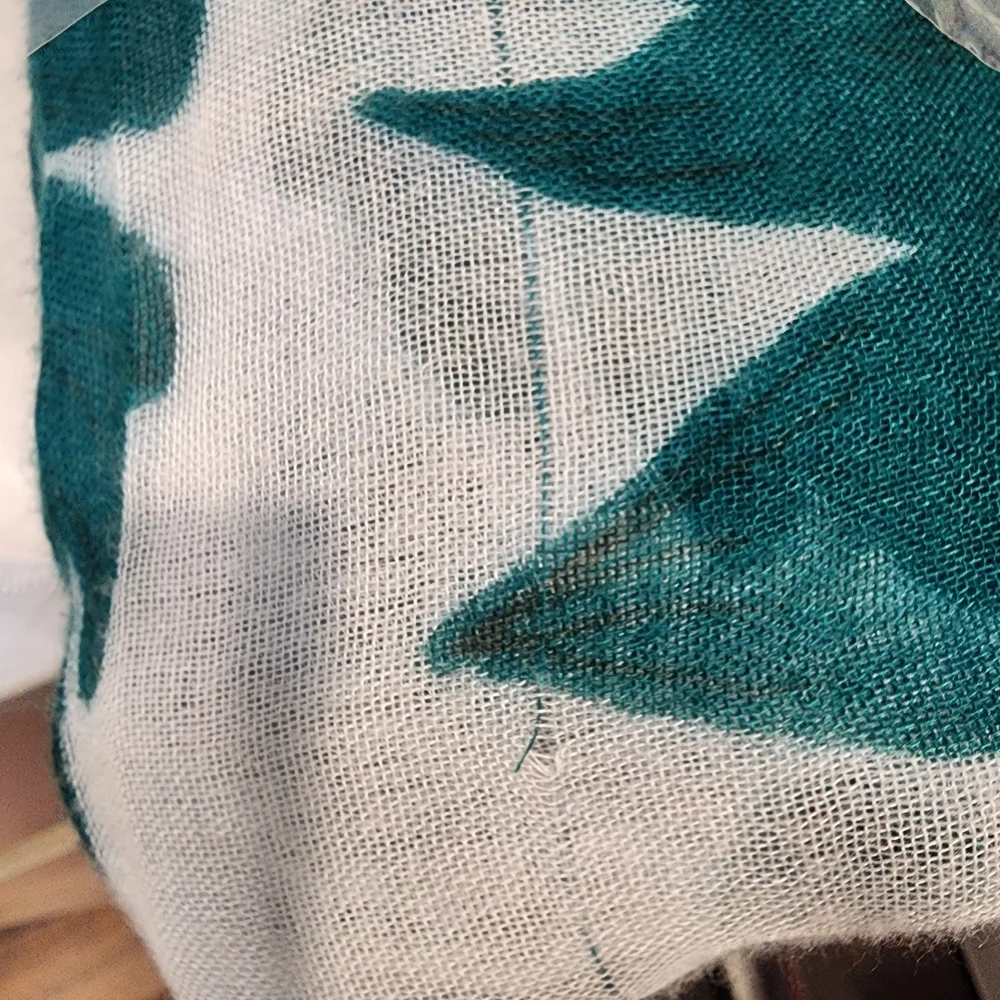 Teal and White Leaf Print Large  Scarf